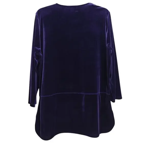 Ralph Lauren Velvet Velour Tunic Top Women's Size XL Purple Gold Buttons Classic - Picture 6 of 8